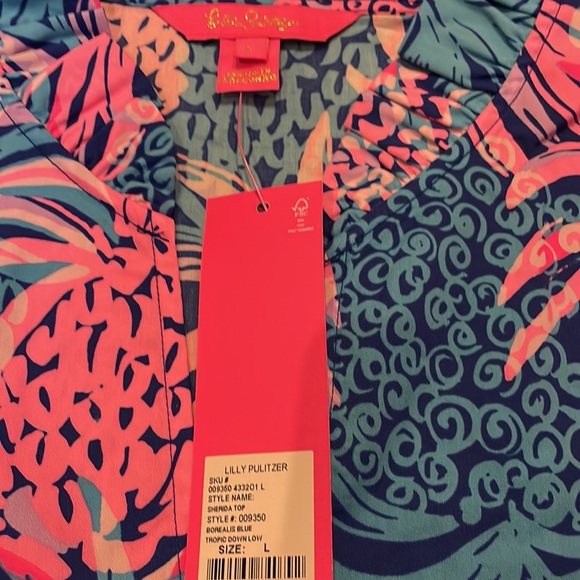 Lilly Pulitzer Sherida Top in Borealis Blue Tropic Down Low size Large NWT - Picture 9 of 11